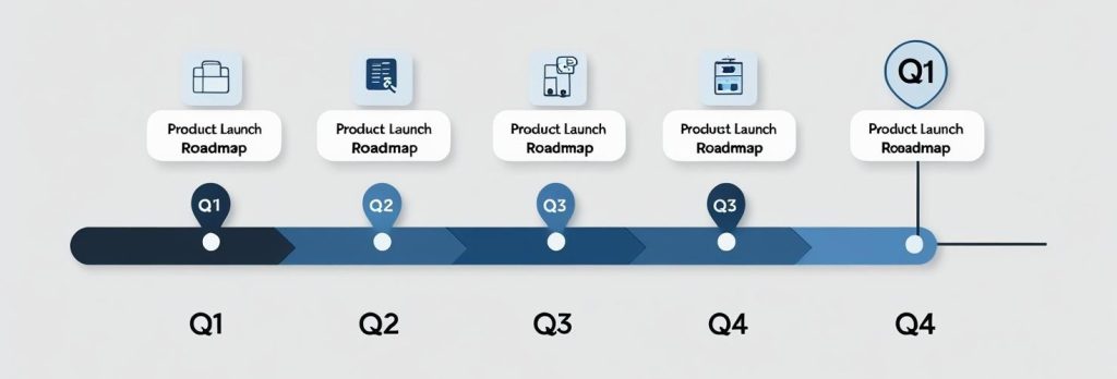 Product launch roadmap timeline from Q1 to Q4.