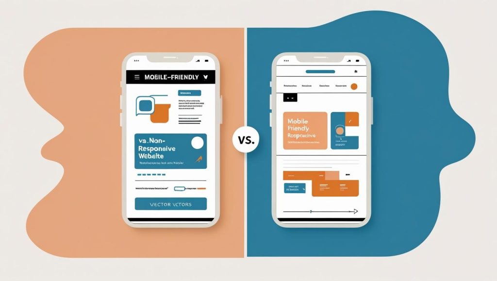 “Mobile-Friendly vs. Non-Responsive Website” side-by-side comparison.