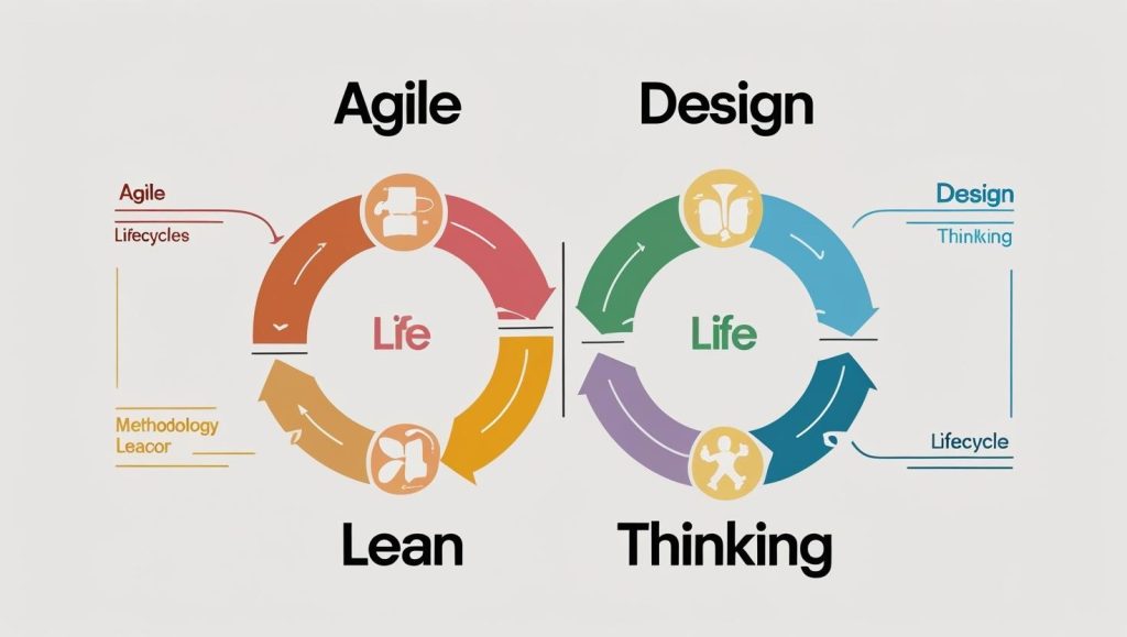 Diagram comparing Agile vs Lean vs Design Thinking.
